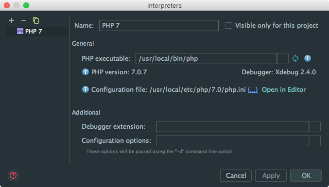 phpstorm interpreter
